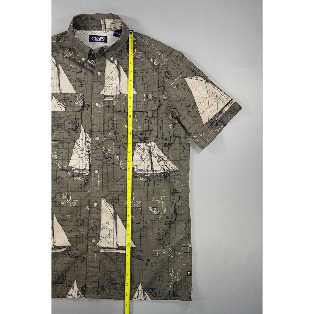 Chaps Men’s Vented Fishing Shirt - Nautical Sailboat & Old World Map Print Sz S - Picture 7 of 8